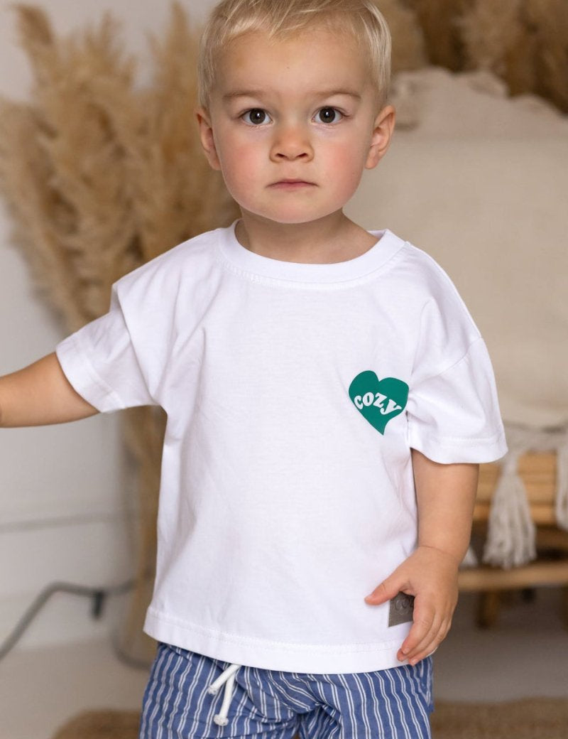 Cozy Heart Club Graphic Tee - White - Green Heart - Cozy Crew Club