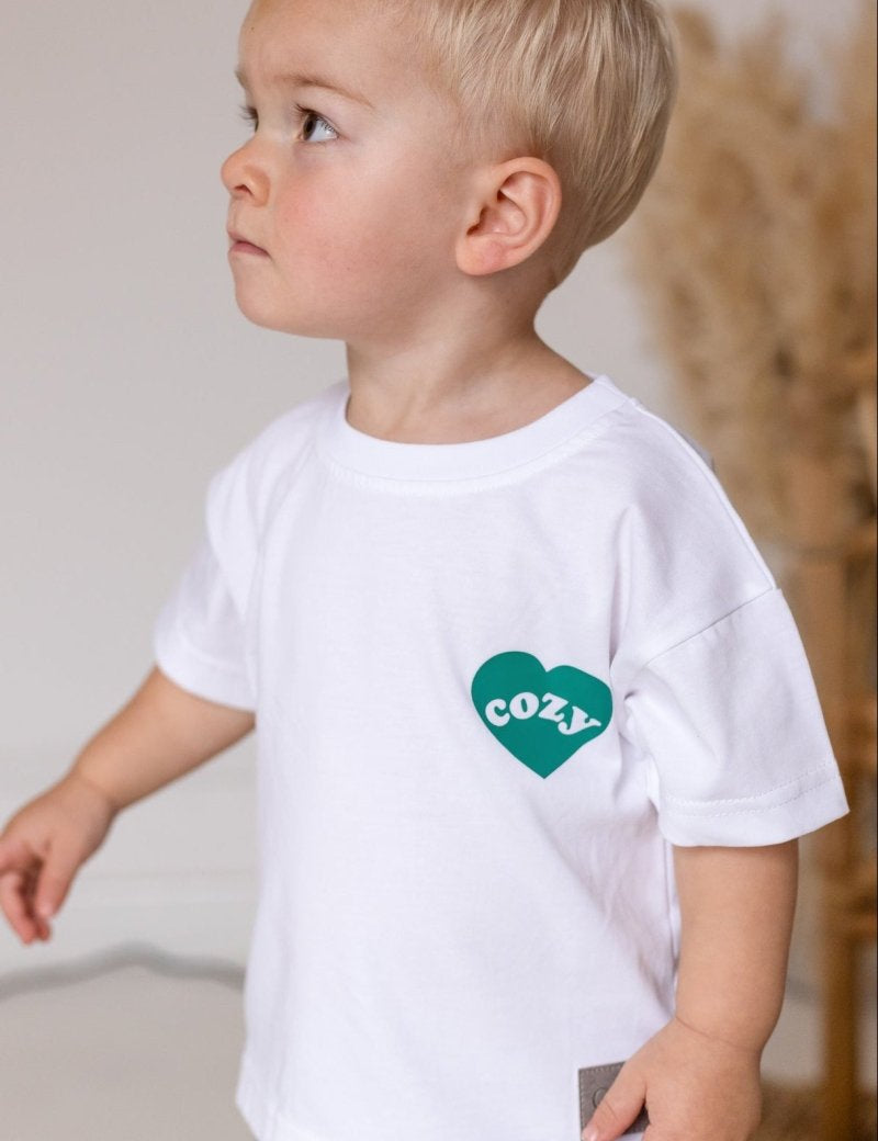 Cozy Heart Club Graphic Tee - White - Green Heart - Cozy Crew Club