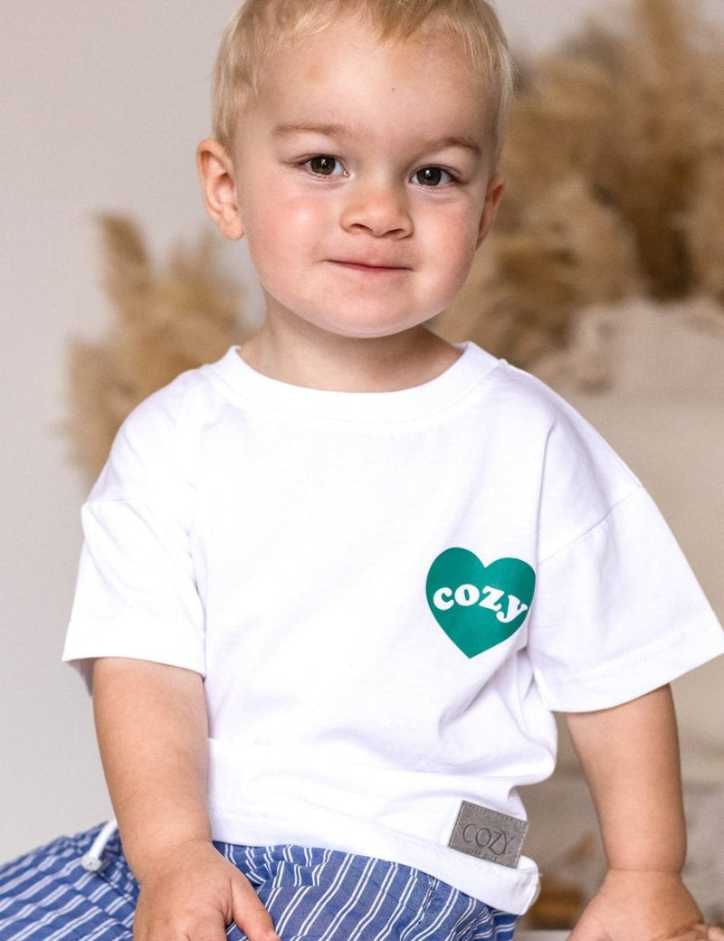 Cozy Heart Club Graphic Tee - White - Green Heart - Cozy Crew Club
