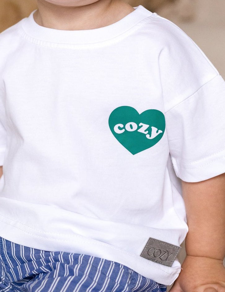 Cozy Heart Club Graphic Tee - White - Green Heart - Cozy Crew Club