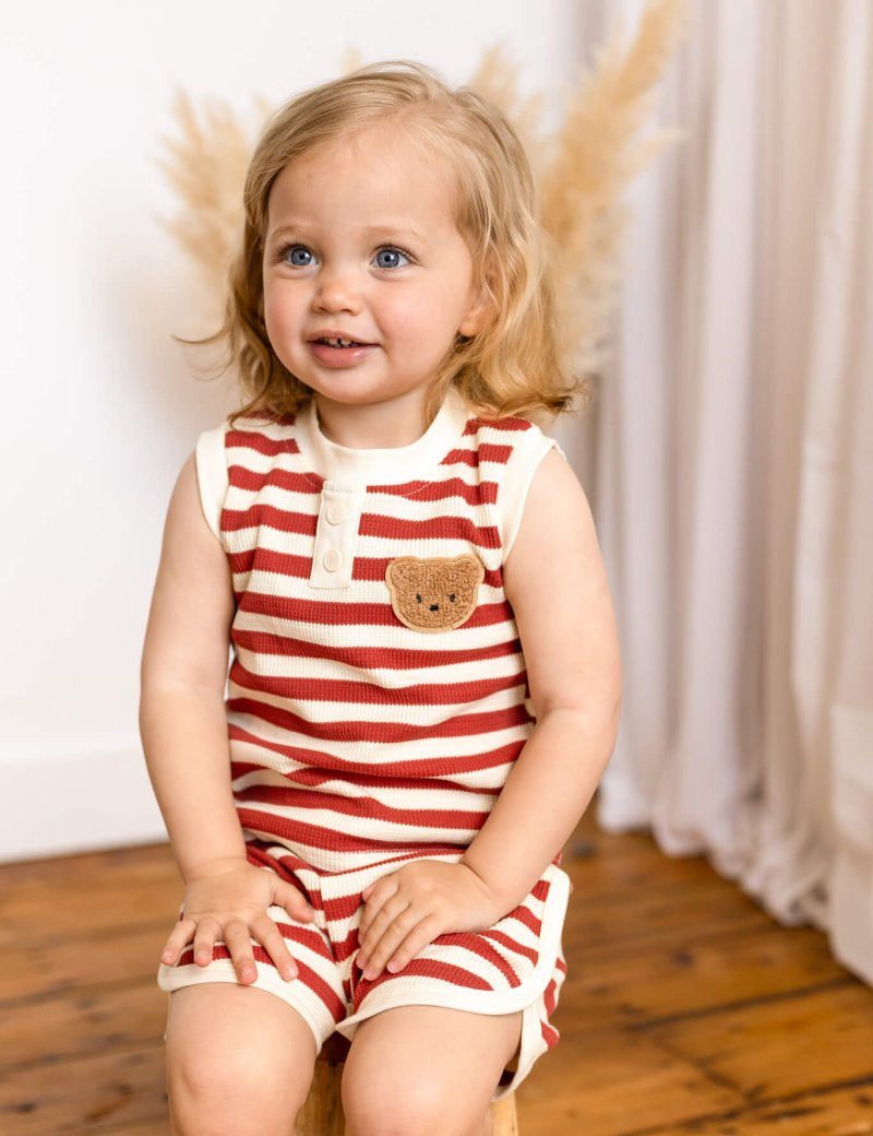 The Bear Beach Stripe Shorts & T-Shirt - Cozy Crew Club