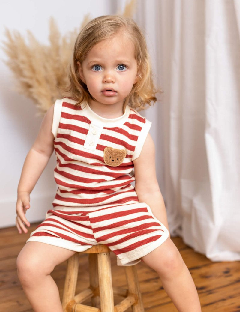 The Bear Beach Stripe Shorts & T-Shirt - Cozy Crew Club