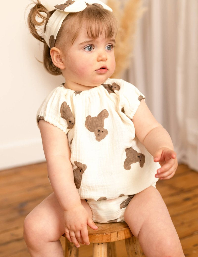 Bear 3 Piece Summer Set (T-Shirt, Shorts & Headband) - Cozy Crew Club