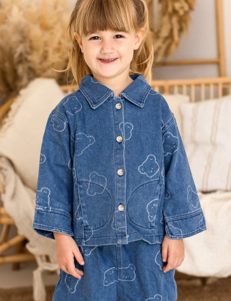 Baby Embroidered Bear Denim Two-Piece Set - Cozy Crew Club