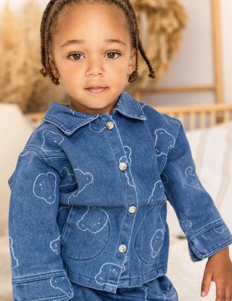 Baby Embroidered Bear Denim Two-Piece Set - Cozy Crew Club