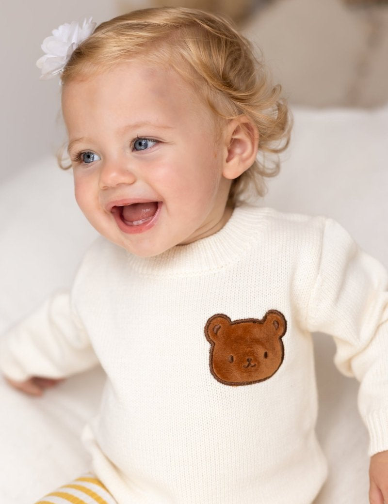 COZY Bear Knit Sweater Creme - Cozy Crew Club