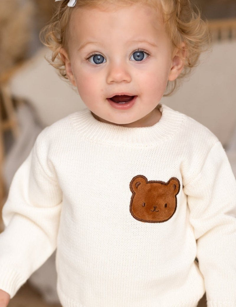 COZY Bear Knit Sweater Creme - Cozy Crew Club