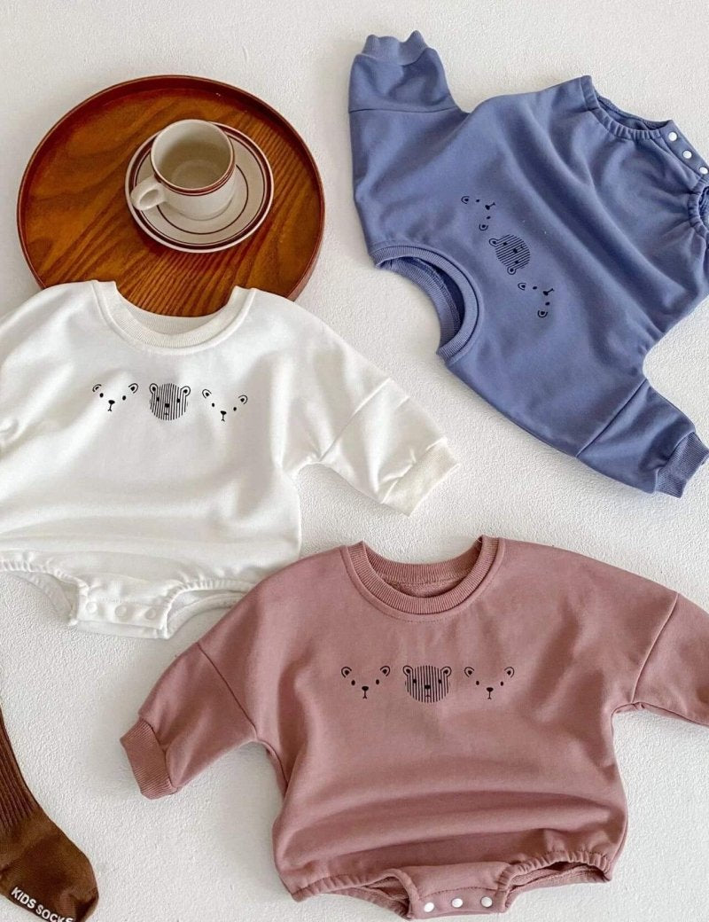 Joy Bear Bodysuit, White, Purple or Blue - Cozy Crew Club
