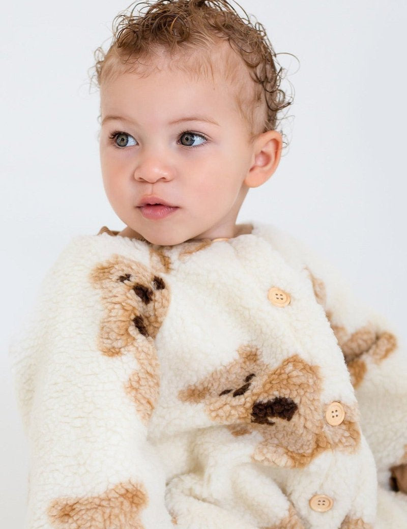 Bear Fleece Romper Cream or Brown - Cozy Crew Club