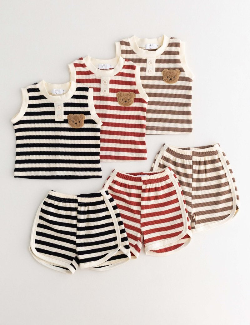 The Bear Beach Stripe Shorts & T-Shirt - Cozy Crew Club