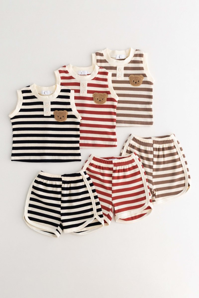 The Bear Beach Stripe Shorts & T-Shirt - Cozy Crew Club