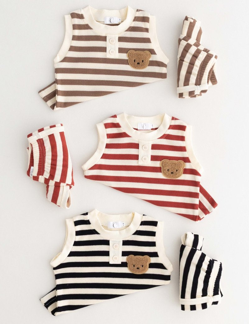 The Bear Beach Stripe Shorts & T-Shirt - Cozy Crew Club