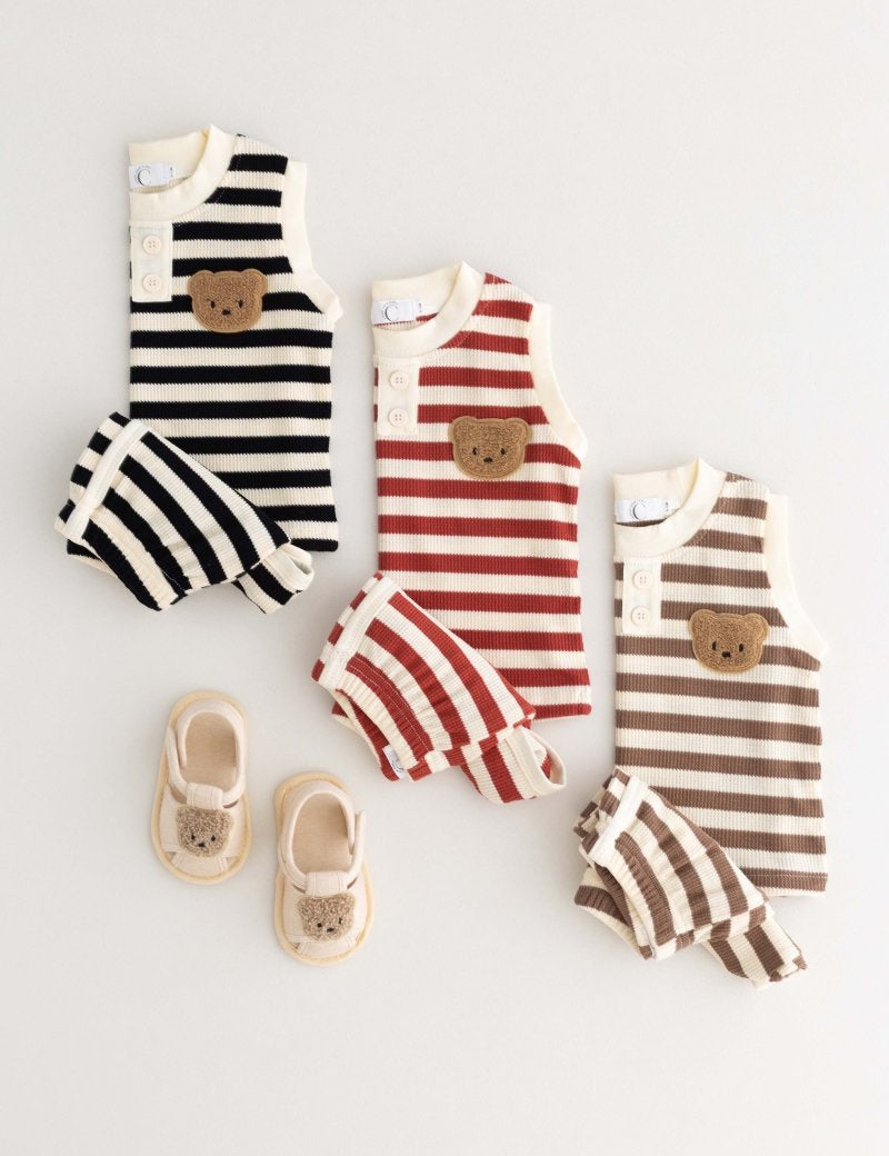 The Bear Beach Stripe Shorts & T-Shirt - Cozy Crew Club