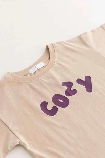 Cozy Crew Club Beige Graphic Tee 100% Cotton
