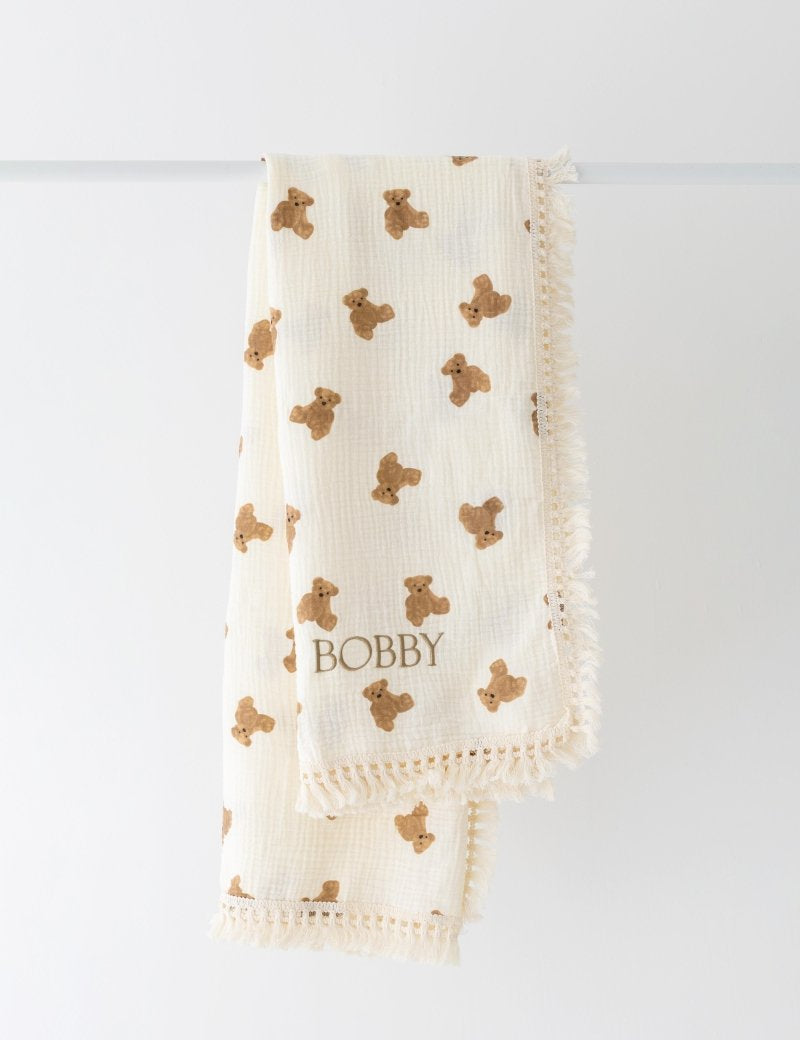 The Bear Muslin Frill Blanket Swaddle - Cozy Crew Club
