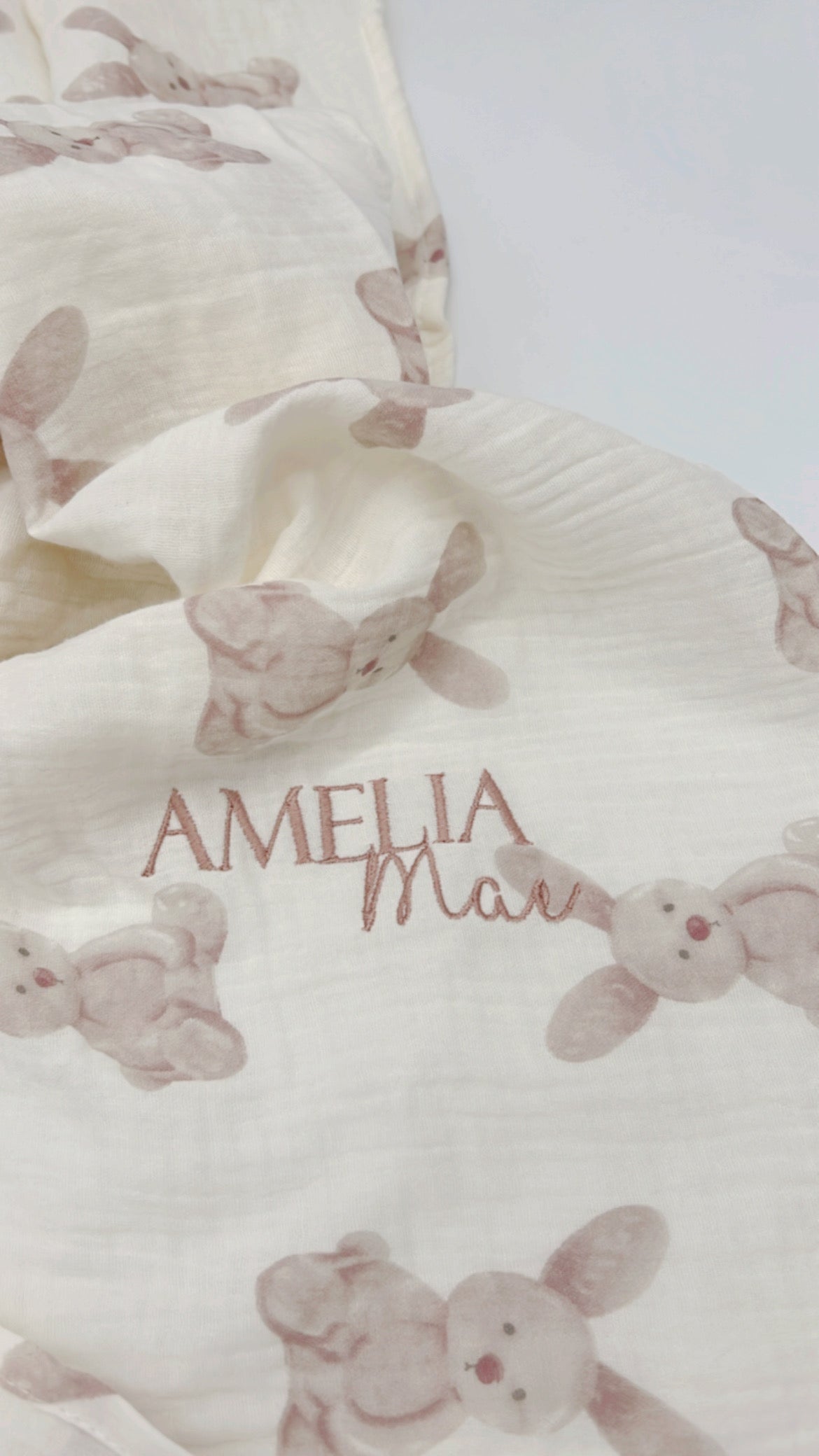 bunny muslin swaddle personalised blanket rose gold
