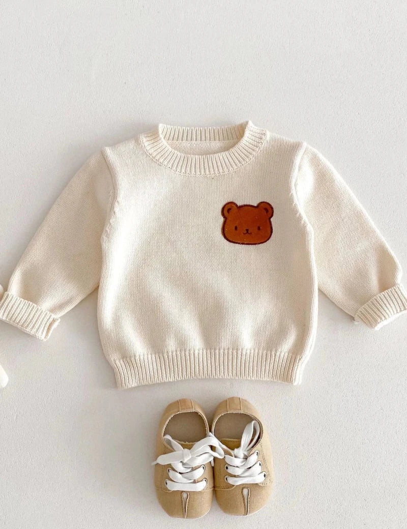 COZY Bear Knit Sweater Creme - Cozy Crew Club