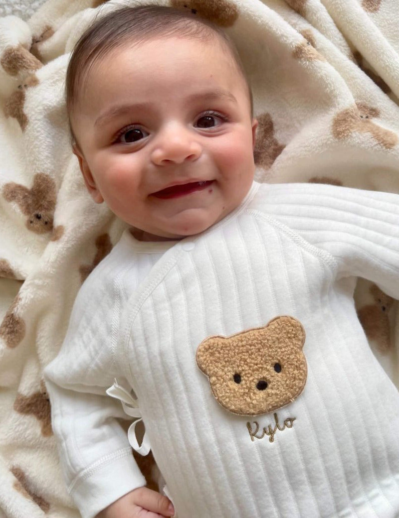 The Teddy Bear Boucle Wrap Baby Grow Romper - Cozy Crew Club