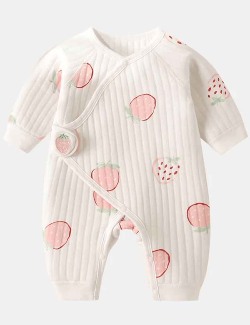 The Strawberry Boucle Wrap Baby Grow Romper - Cozy Crew Club