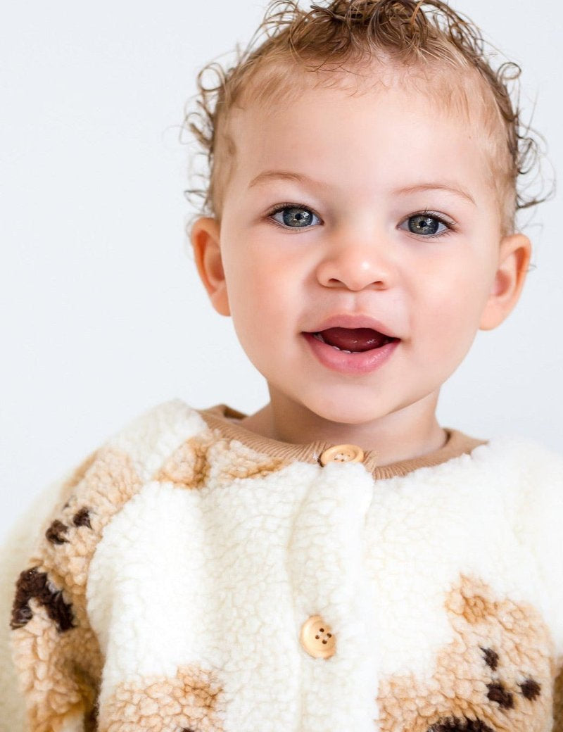 Bear Fleece Romper Cream or Brown - Cozy Crew Club