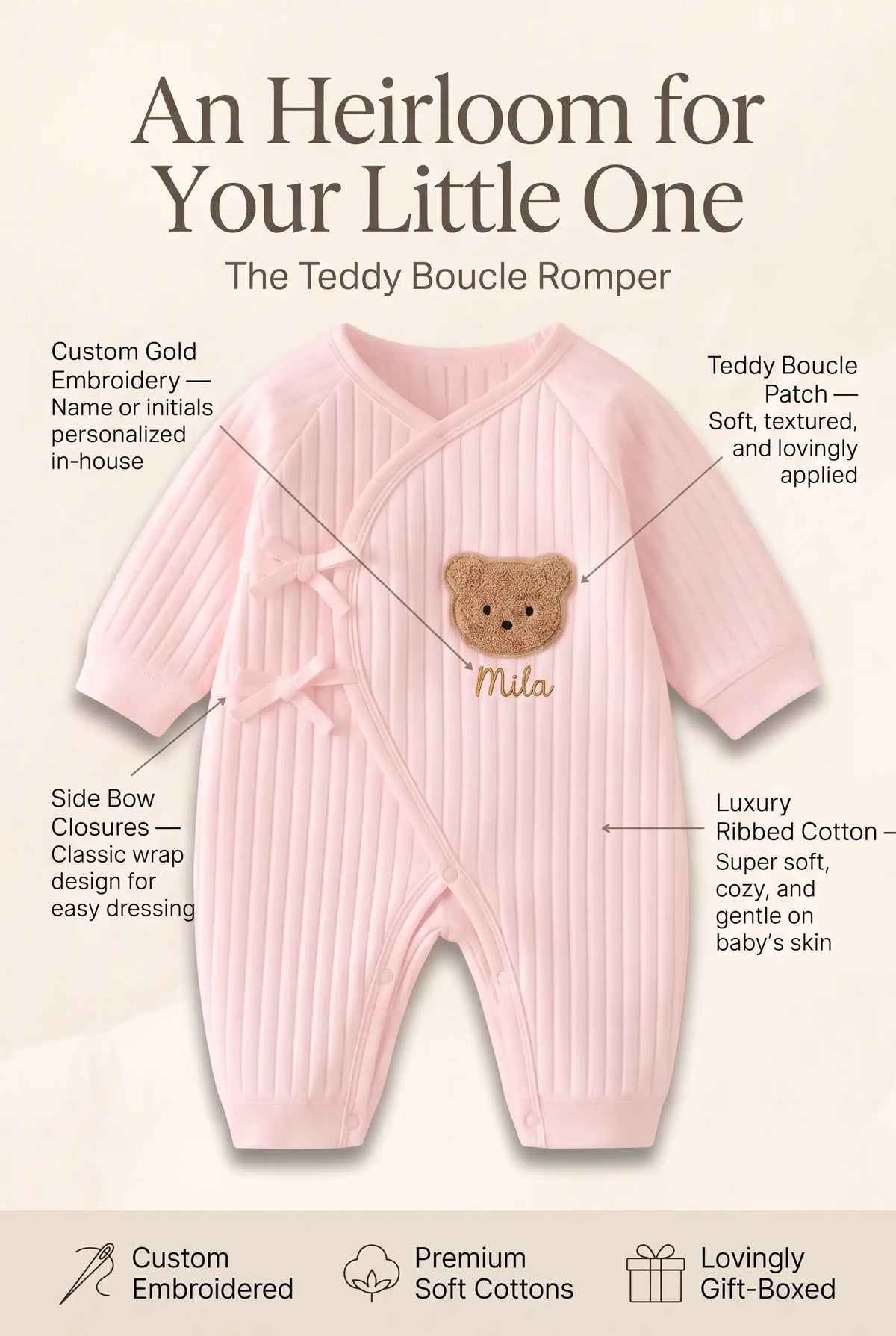 The Cozy Pink Boucle Baby Bear & Rainbow Personalised Gift Box