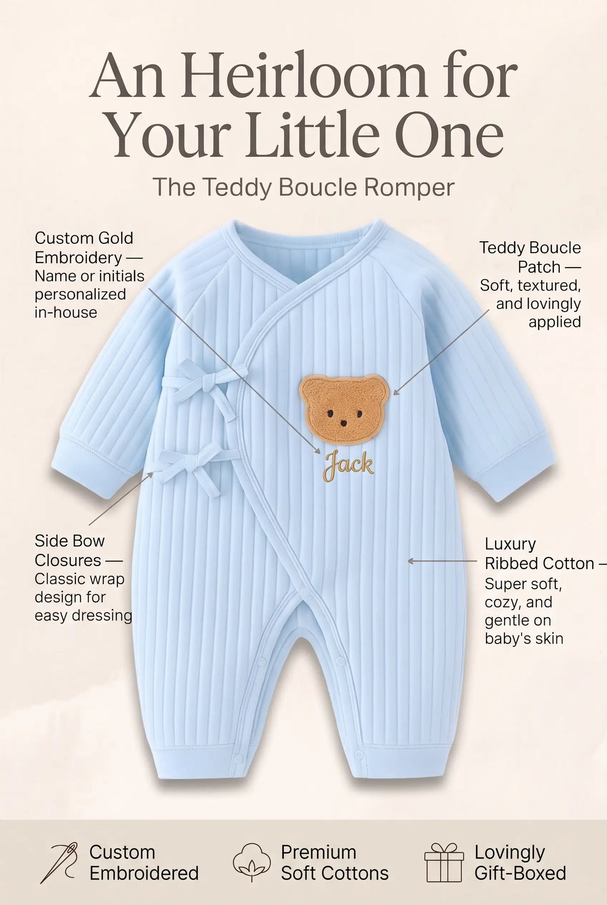 The Cozy Blue Boucle Baby Bear & Charming Bear Personalised Gift Box