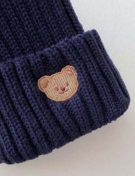Knitted Bear Beanie Hats Multiple Colours - Cozy Crew Club