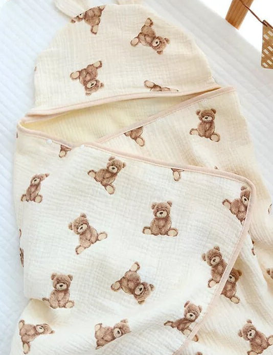 Baby Bear Hooded Bath Towel Receiving Blanket - Cozy Crew Club