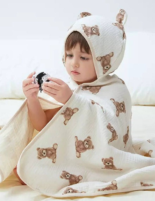Baby Bear Hooded Bath Towel Receiving Blanket - Cozy Crew Club