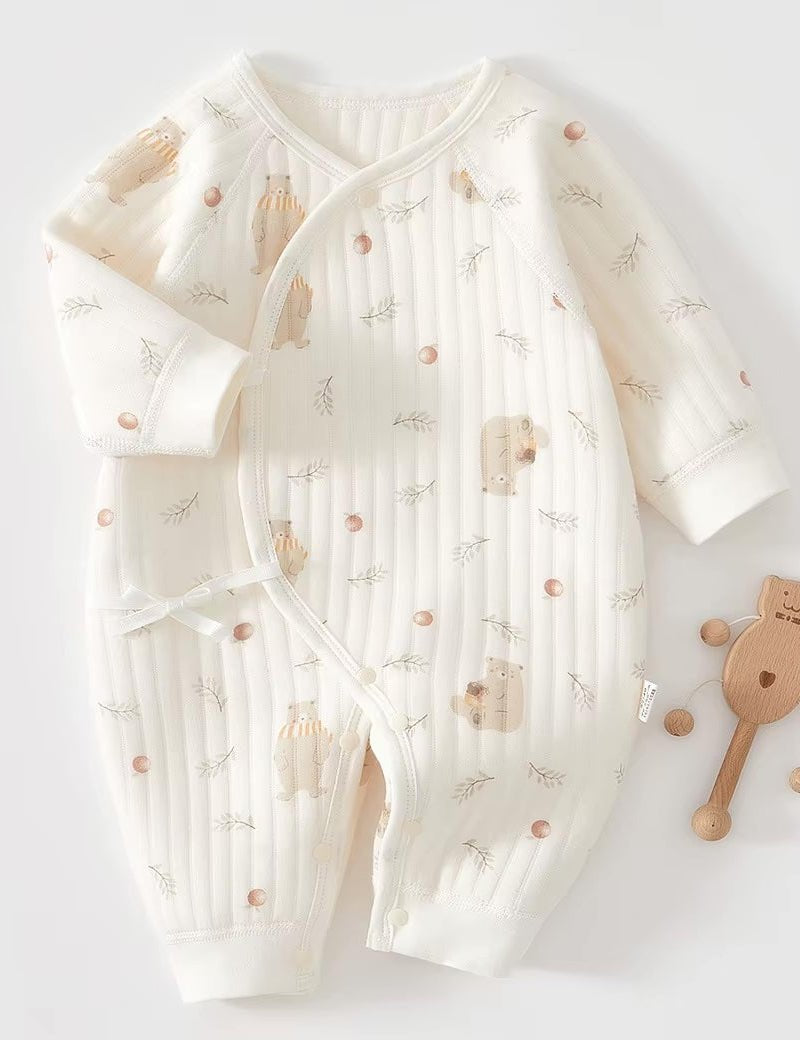 The Woodland Bear Boucle Wrap Baby Grow Romper - Cozy Crew Club