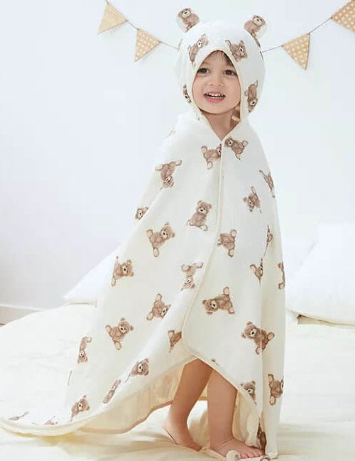 Baby Bear Hooded Bath Towel Receiving Blanket - Cozy Crew Club