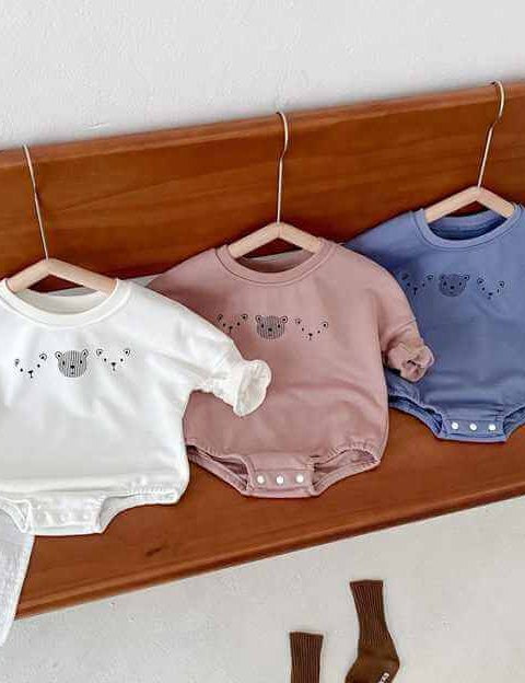 Joy Bear Bodysuit, White, Purple or Blue - Cozy Crew Club