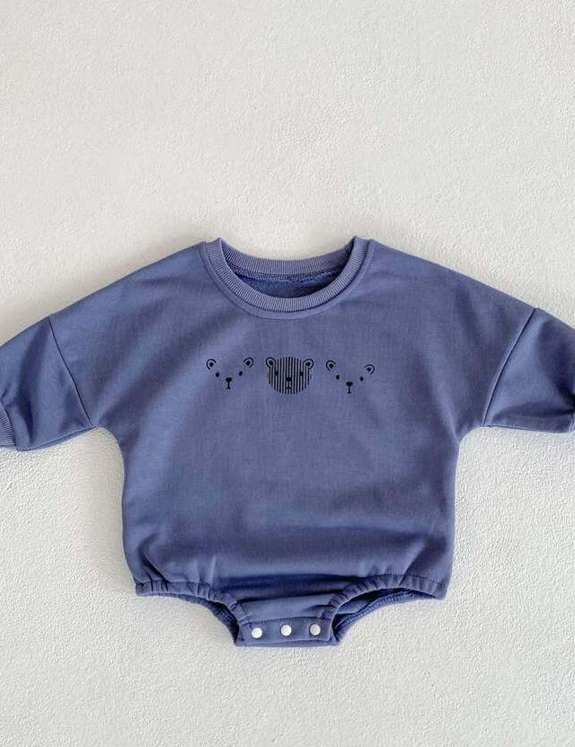 Joy Bear Bodysuit, White, Purple or Blue - Cozy Crew Club
