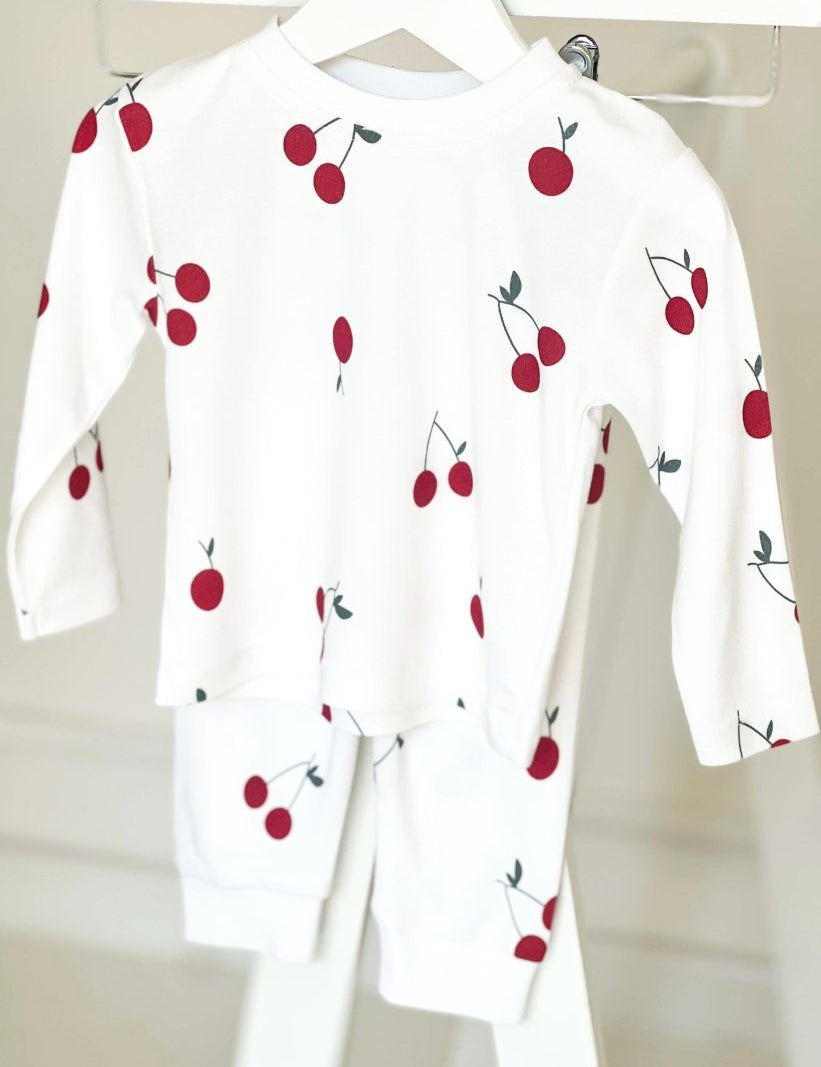 Cherry Bamboo & Organic Cotton Two-Piece Set Long Sleeve Pyjamas - Cozy Crew Club