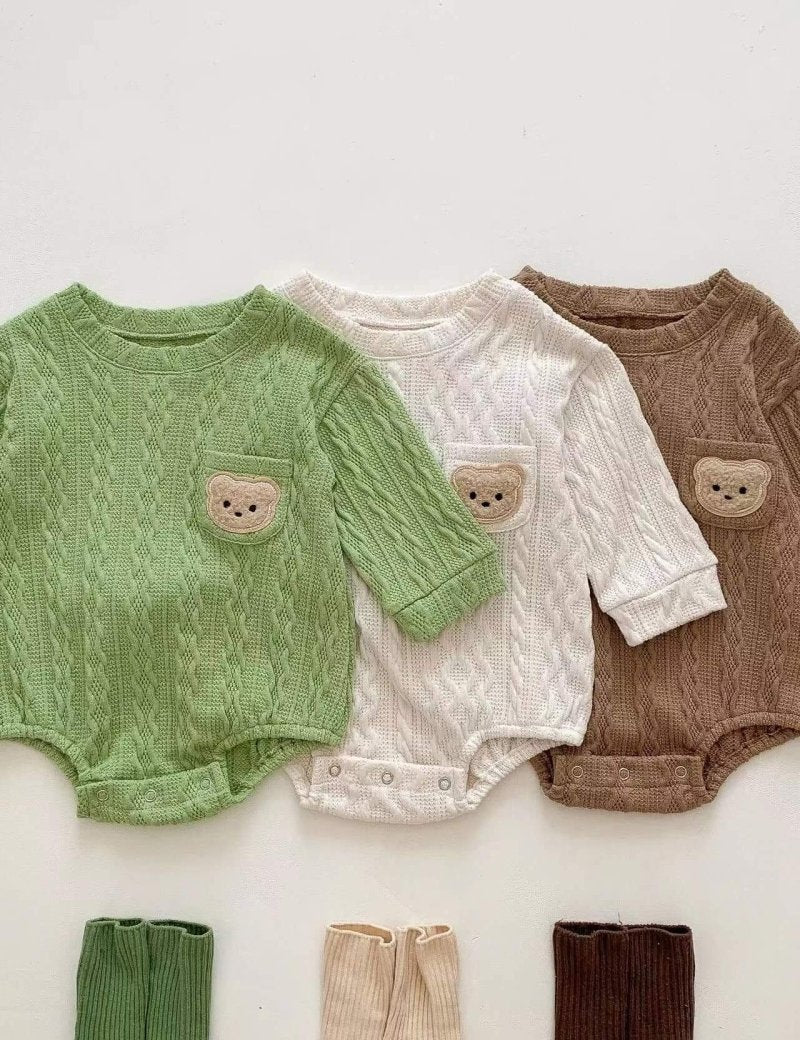 Autumn Bear Bodysuit, Green, White or Brown - Cozy Crew Club