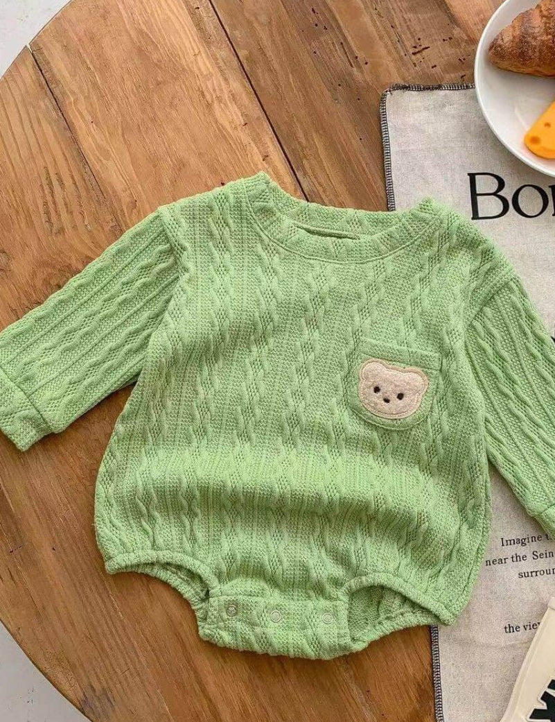 Autumn Bear Bodysuit, Green, White or Brown - Cozy Crew Club