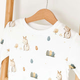 Gemütliches zweiteiliges Set mit Osterhasen-Pyjama aus Bambus und Bio-Baumwolle mit langen Ärmeln