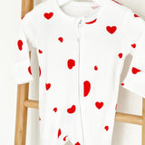 Schlafanzug mit Reißverschluss aus Bambus und Bio-Baumwolle mit Herzmotiv „Love Heart Valentines“, einteilig