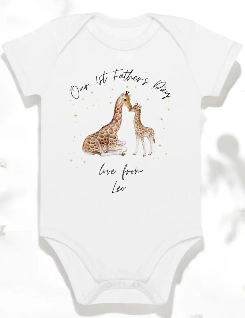 Our First Father's Day (Personalised Giraffe Bodysuit) - Cozy Crew Club