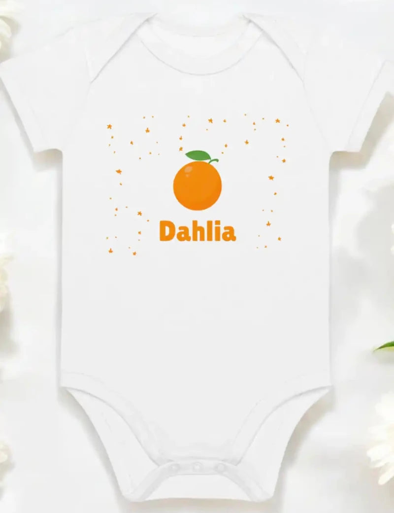 Orange Personalised Bodysuit in White - Cozy Crew Club