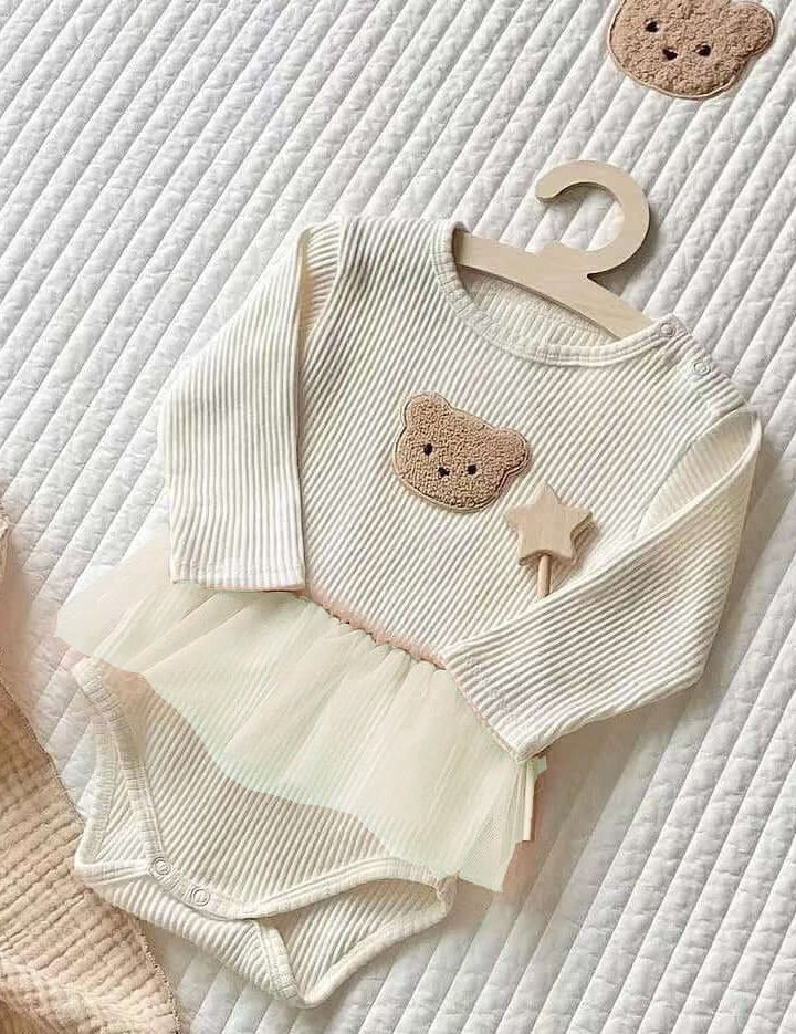 Cozy Bear Tutu Bodysuit in Creme - Cozy Crew Club