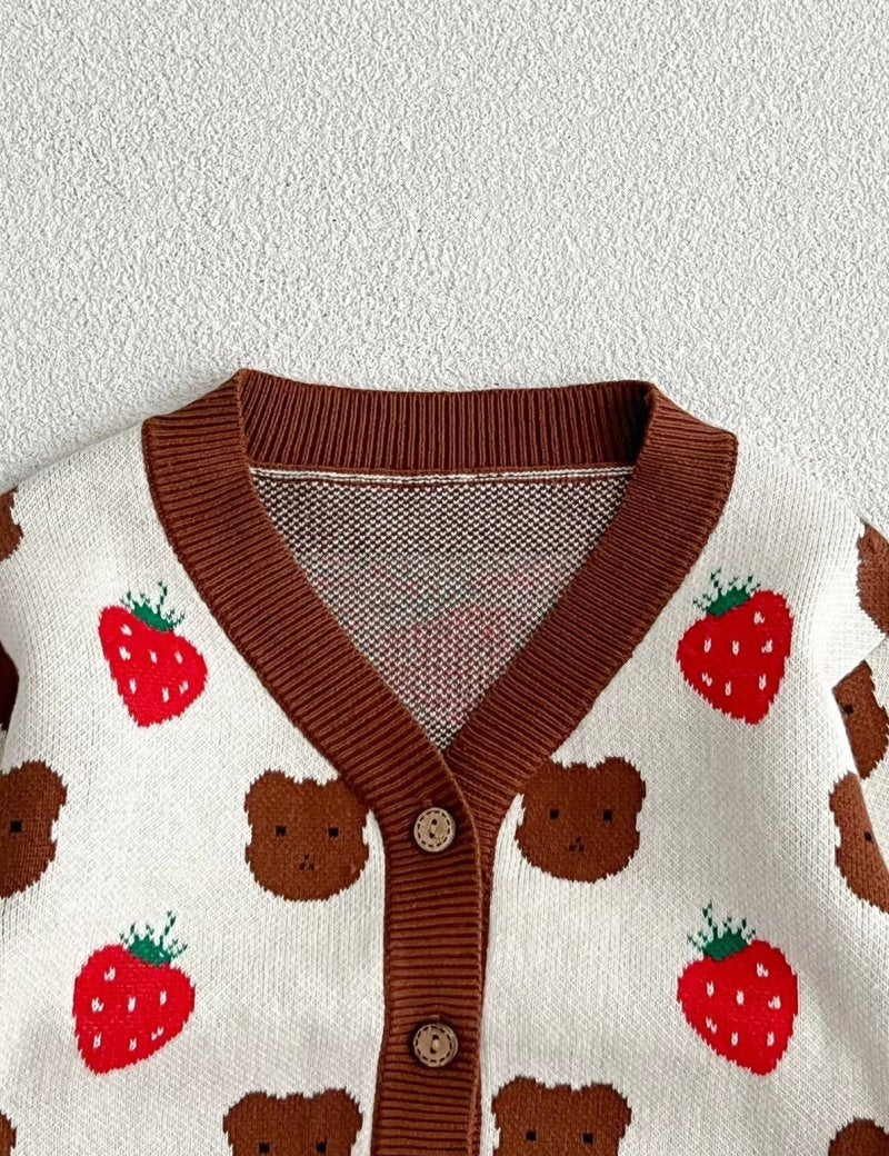COZY Bear & Strawberry Cardigan - Cozy Crew Club
