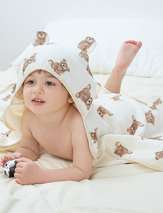 Baby Bear Hooded Bath Towel Receiving Blanket - Cozy Crew Club