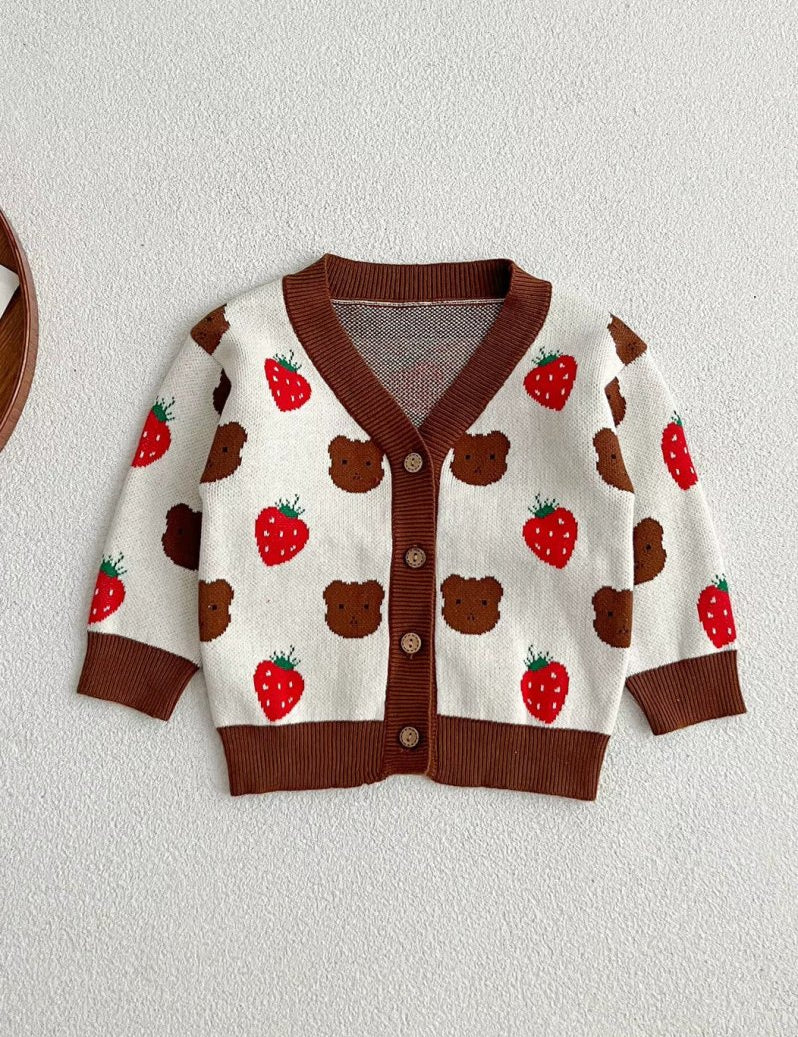 COZY Bear & Strawberry Cardigan - Cozy Crew Club