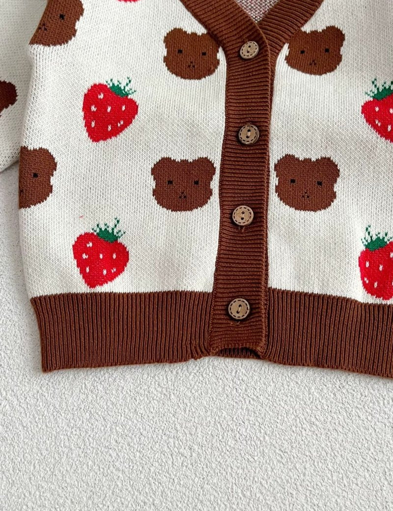 COZY Bear & Strawberry Cardigan - Cozy Crew Club