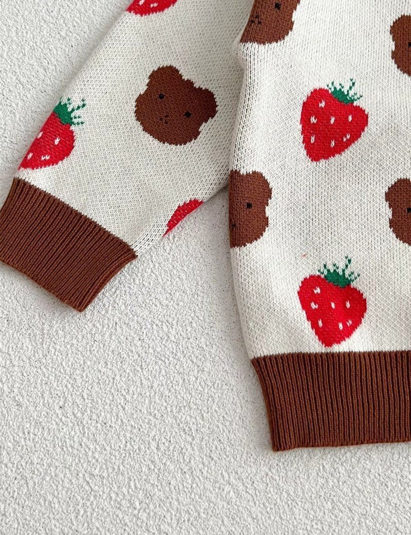 COZY Bear & Strawberry Cardigan - Cozy Crew Club