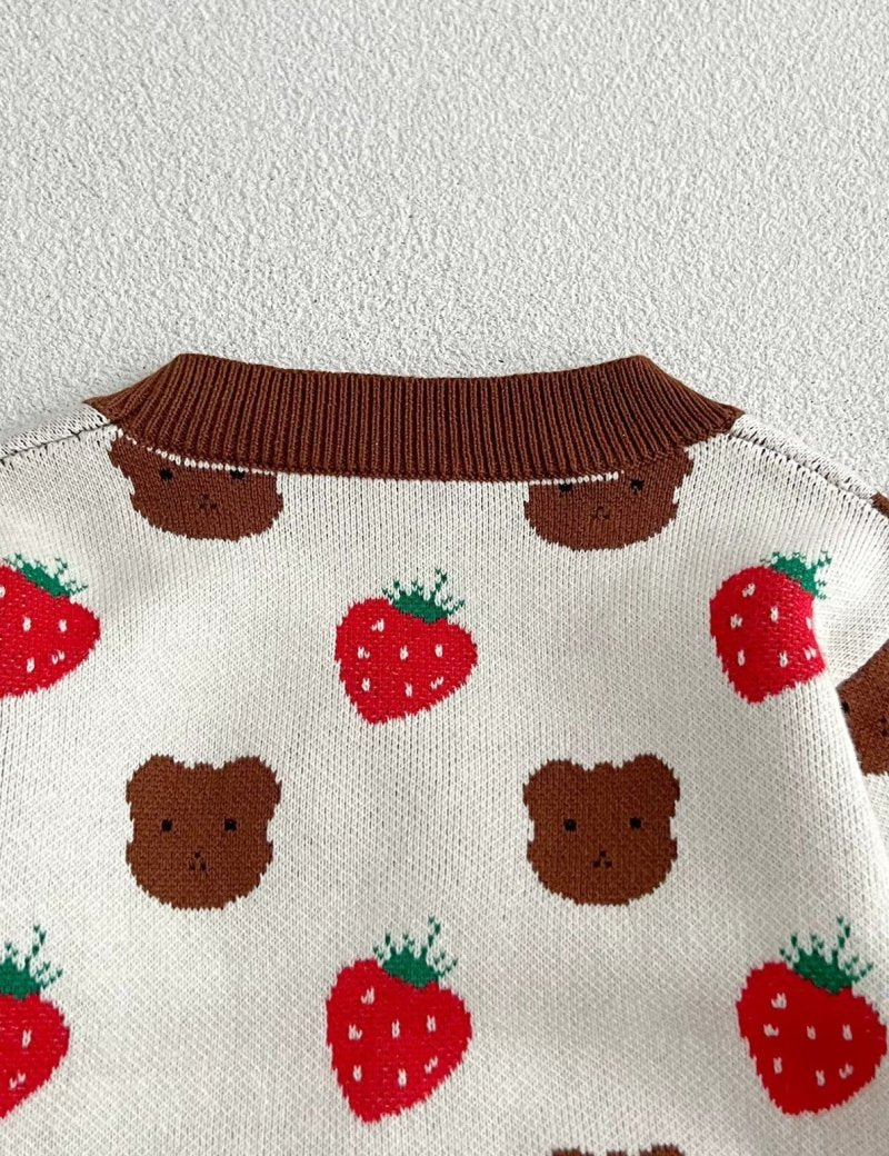 COZY Bear & Strawberry Cardigan - Cozy Crew Club