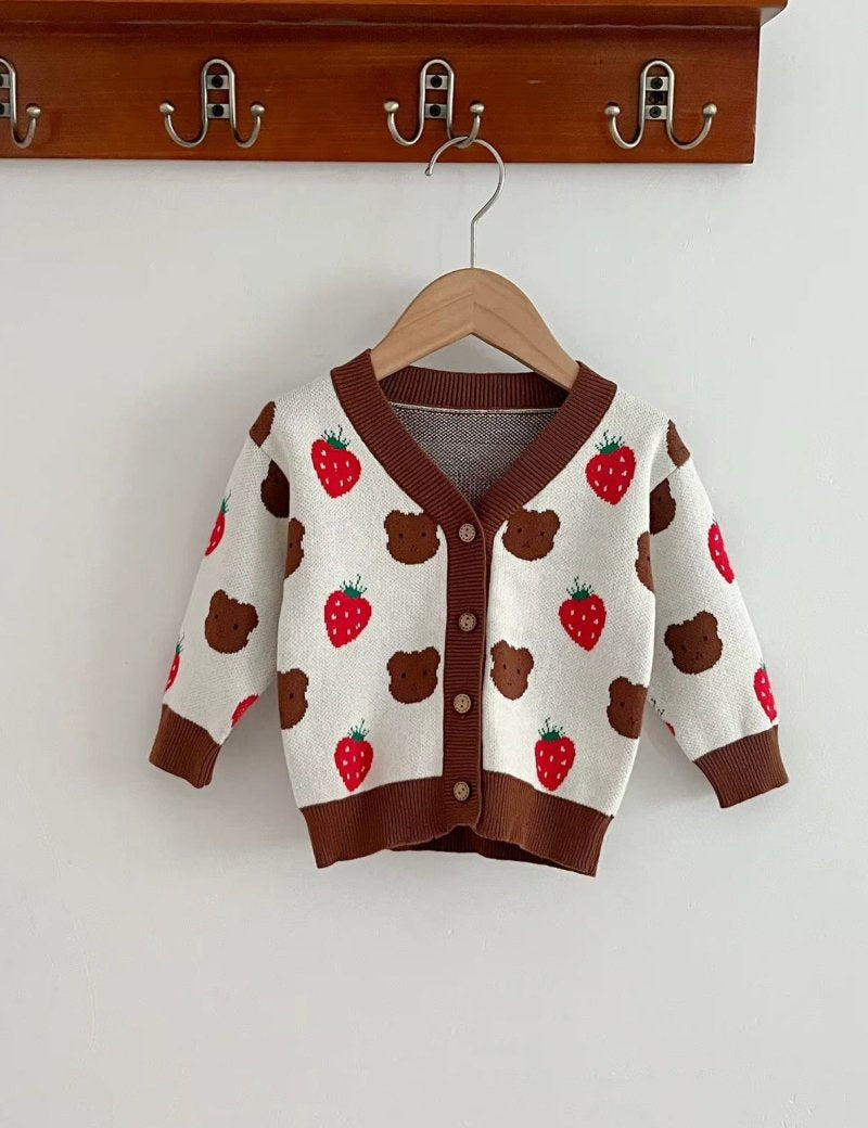 COZY Bear & Strawberry Cardigan - Cozy Crew Club
