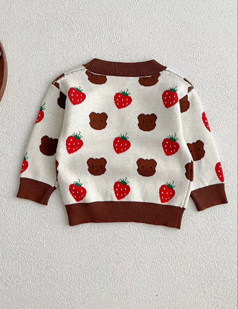COZY Bear & Strawberry Cardigan - Cozy Crew Club
