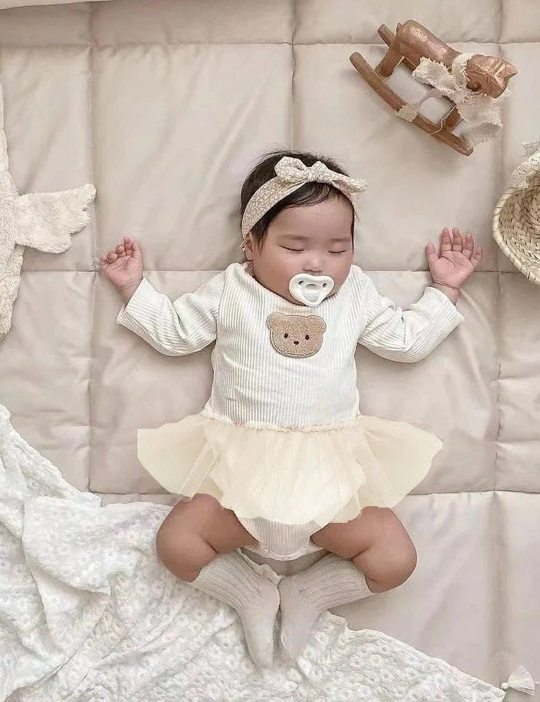 Cozy Bear Tutu Bodysuit in Creme - Cozy Crew Club